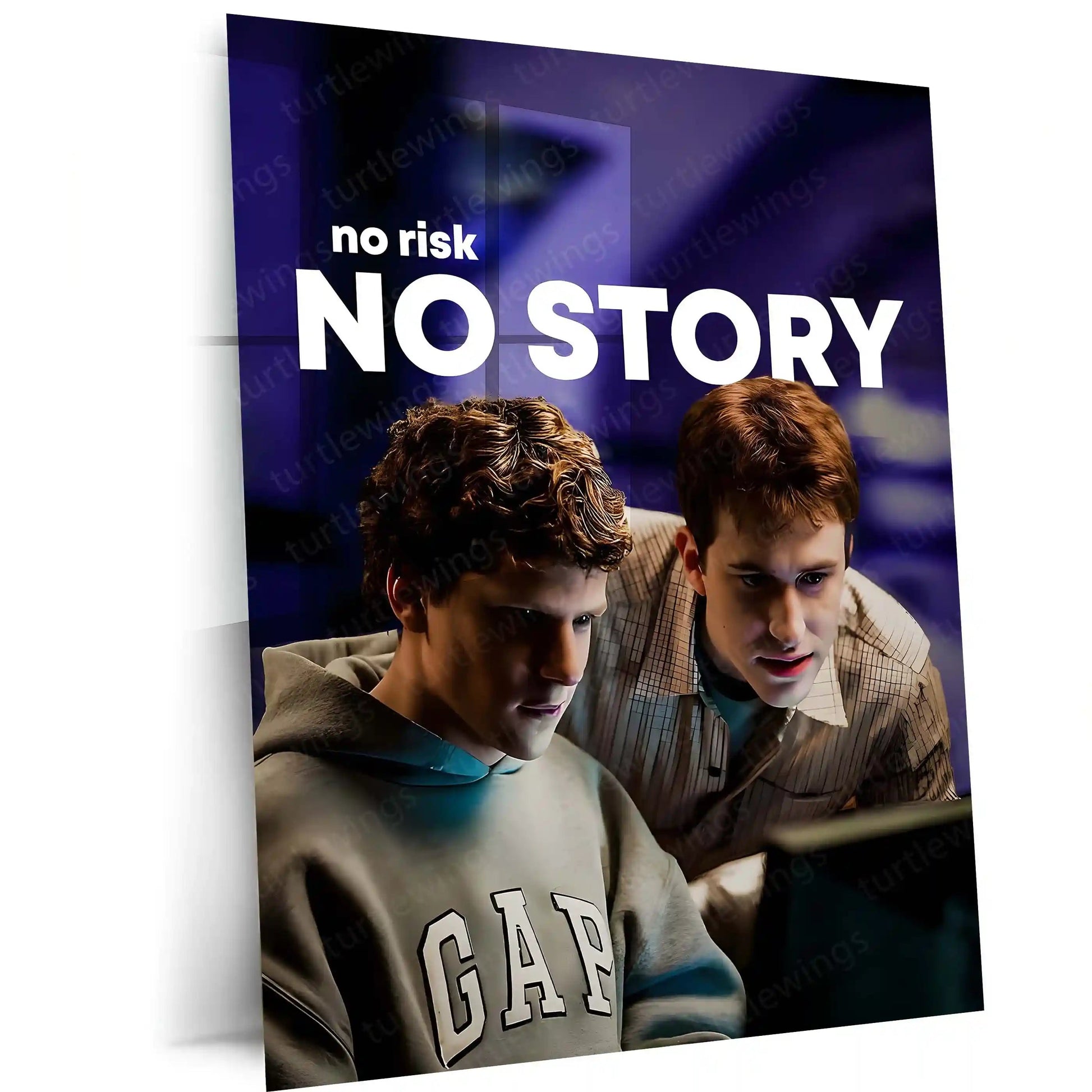 Quote Metal Poster | esse Eisenberg & Andrew Garfield – No Risk, No Story Metal Frame Startup Grit & Visionary Hustle Wall Art | Bold Decisions & Legacy Mindset Quote Metal Poster - TURTLEWINGS 