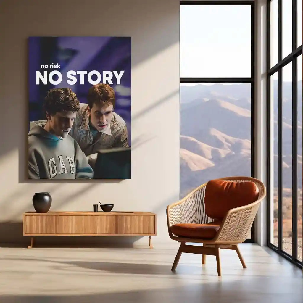 Quote Metal Poster | esse Eisenberg & Andrew Garfield – No Risk, No Story Metal Frame Startup Grit & Visionary Hustle Wall Art | Bold Decisions & Legacy Mindset Quote Metal Poster - TURTLEWINGS 