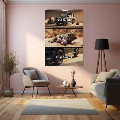 Quote Metal Poster | No Risk, No G-Wagon Metal Frame Elite Power, Dominance & Fearless Success Mindset Wall Art | Luxury SUV Quote Metal Poster - TURTLEWINGS 
