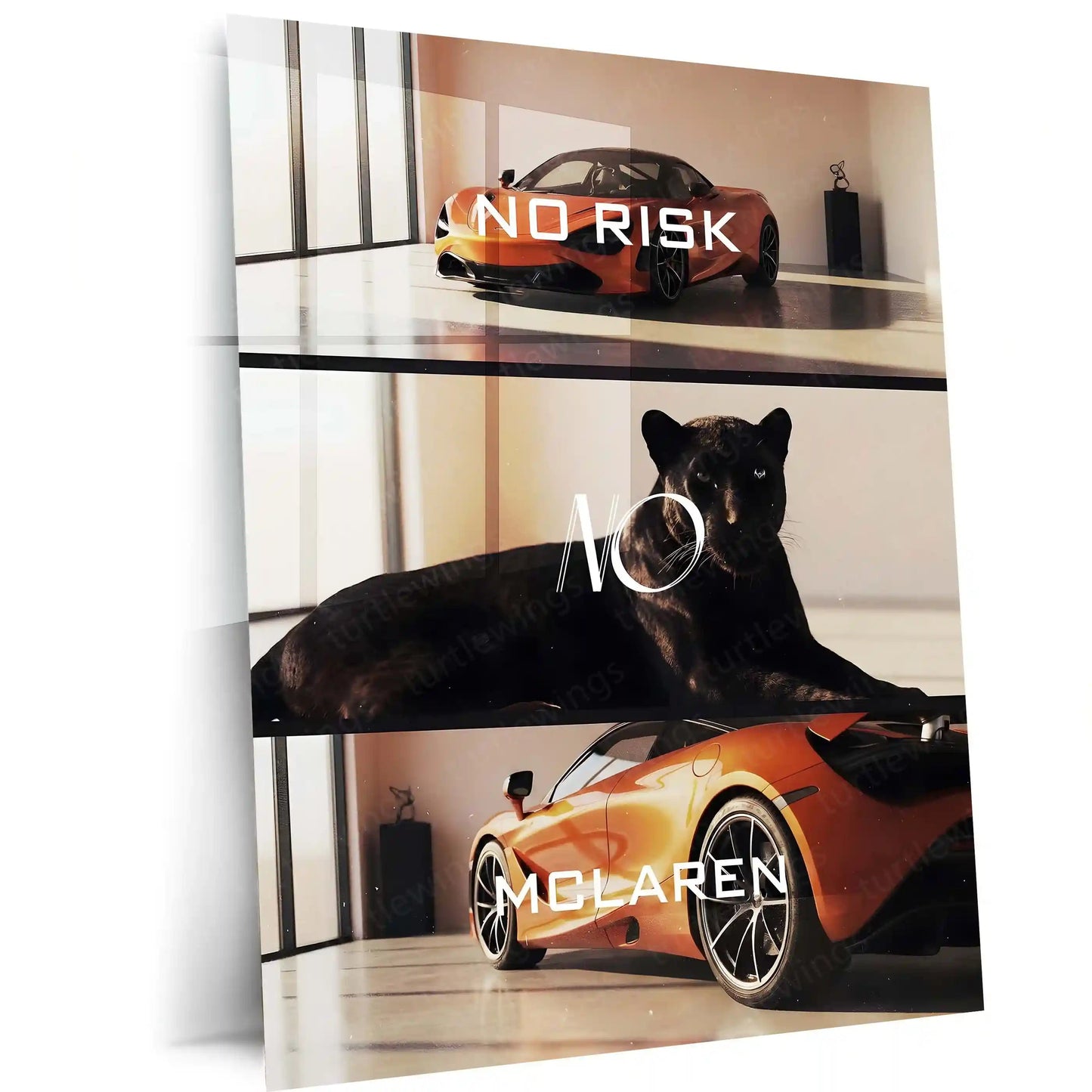 Quote Metal Poster | No Risk, No McLaren Metal Frame Elite Performance, Precision Speed & Relentless Innovation Wall Art | Supercar Mindset Quote Metal Poster - TURTLEWINGS 