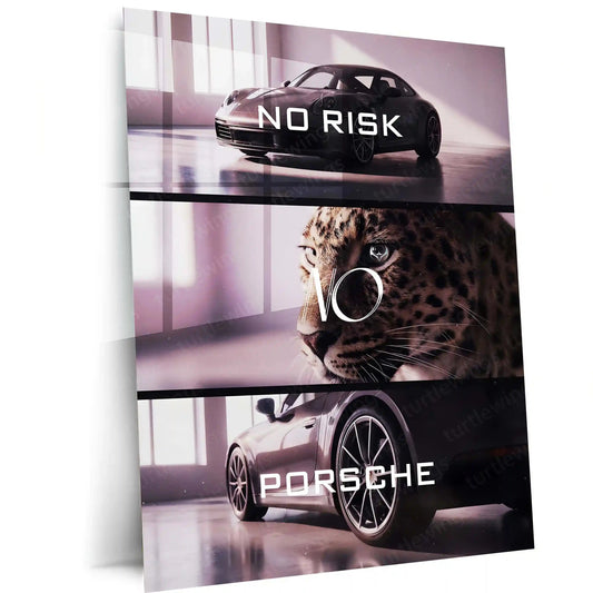 Quote Metal Poster | No Risk, No Porsche Metal Frame Precision Performance, Legacy Speed & Relentless Discipline Wall Art | Supercar Mindset Quote Metal Poster - TURTLEWINGS 