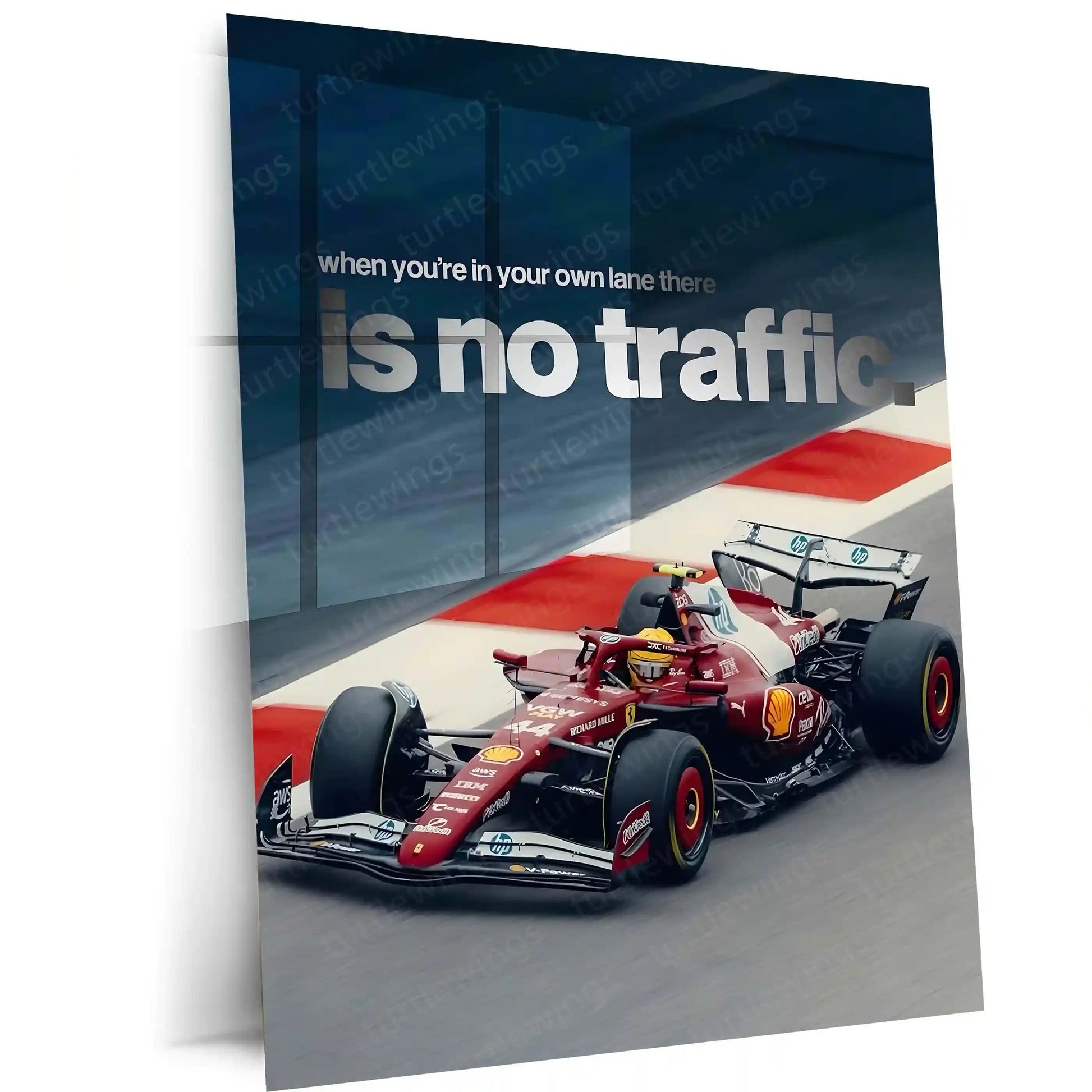 Quote Metal Poster | No Traffic in Your Lane – Ferrari F1 Metal Frame Elite Focus, Individual Path & Championship Mindset Quote Wall Art | Formula 1 Motivation Metal Poster - TURTLEWINGS 