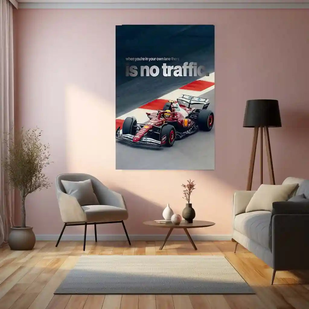 Quote Metal Poster | No Traffic in Your Lane – Ferrari F1 Metal Frame Elite Focus, Individual Path & Championship Mindset Quote Wall Art | Formula 1 Motivation Metal Poster - TURTLEWINGS 