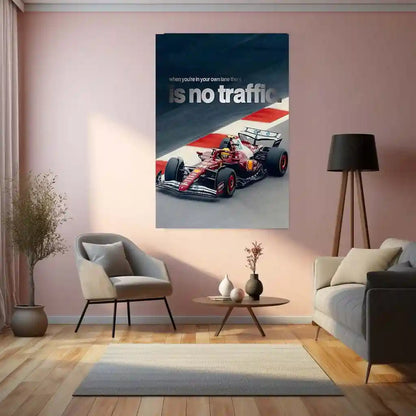 Quote Metal Poster | No Traffic in Your Lane – Ferrari F1 Metal Frame Elite Focus, Individual Path & Championship Mindset Quote Wall Art | Formula 1 Motivation Metal Poster - TURTLEWINGS 