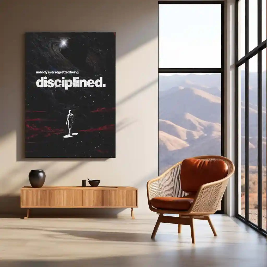 Quote Metal Poster | Nobody Ever Regretted Being Disciplined Metal Frame Unshakeable Self-Control & Long-Term Success Quote Wall Art | Discipline-First Mindset Metal Poster - TURTLEWINGS