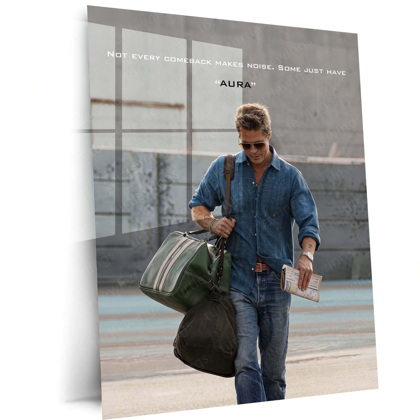 Quote Metal Poster | Brad Pitt – Not Every Comeback Makes Noise | Some Just Have Aura Motivational Metal Frame | Confidence Wall Art by TurtleWings