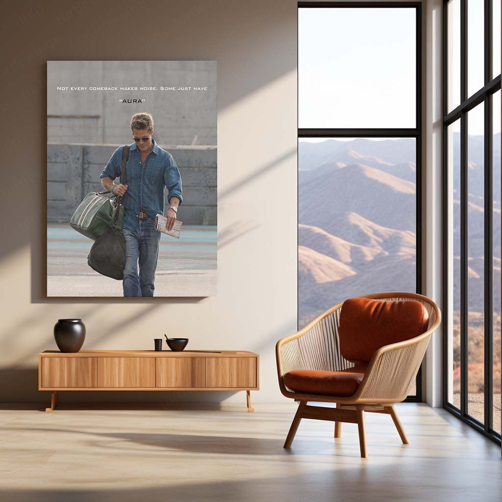 Quote Metal Poster | Brad Pitt – Not Every Comeback Makes Noise | Some Just Have Aura Motivational Metal Frame | Confidence Wall Art by TurtleWings