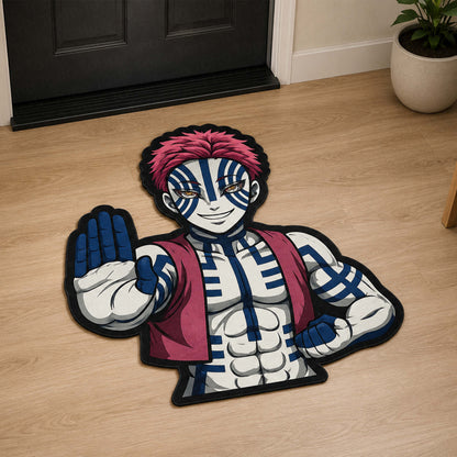 Akaza Cut-out Flat Rug | Demon Slayer Upper Rank Three Anime Flat Rug | Premium Martial Arts Gaming Room Decor
