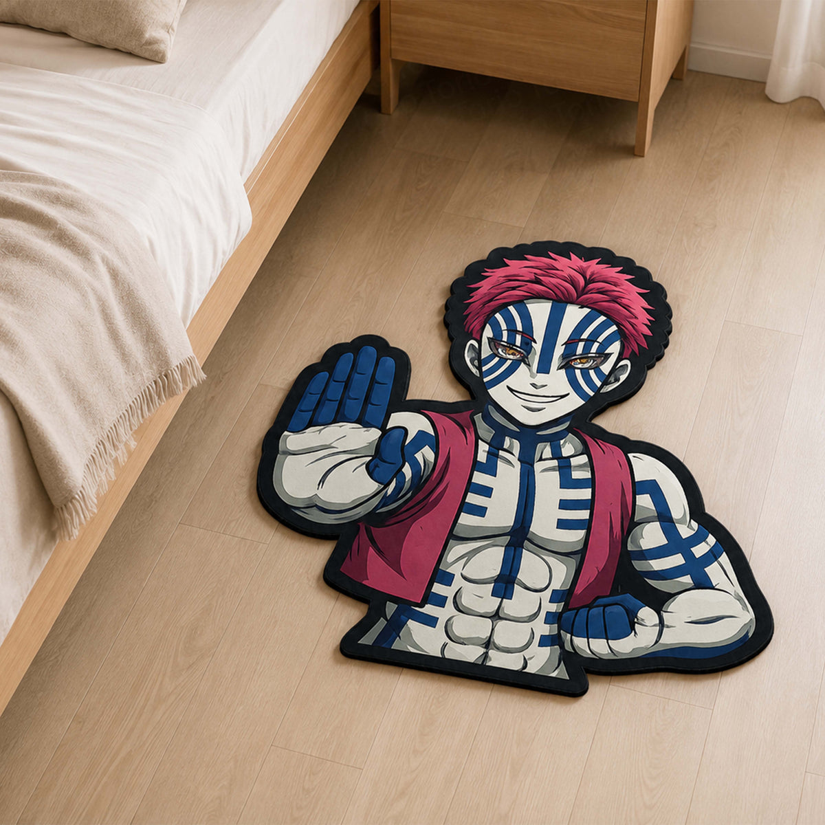 Akaza Cut-out Flat Rug | Demon Slayer Upper Rank Three Anime Flat Rug | Premium Martial Arts Gaming Room Decor