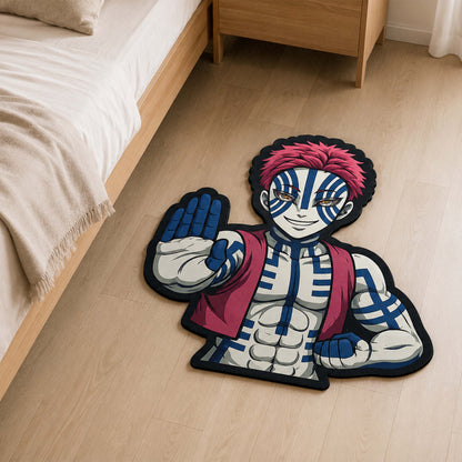 Akaza Cut-out Flat Rug | Demon Slayer Upper Rank Three Anime Flat Rug | Premium Martial Arts Gaming Room Decor