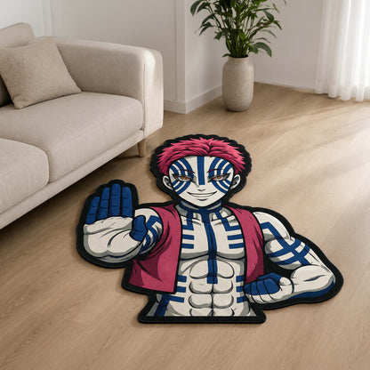 Akaza Cut-out Flat Rug | Demon Slayer Upper Rank Three Anime Flat Rug | Premium Martial Arts Gaming Room Decor