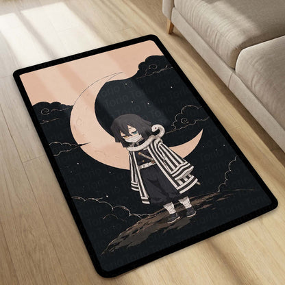 Obanai Iguro Demon Slayer Area Flat Rug | Serpent Hashira Moonlit Anime Area Flat Rug | Premium Anime Bedroom & Gaming Room Floor Decor