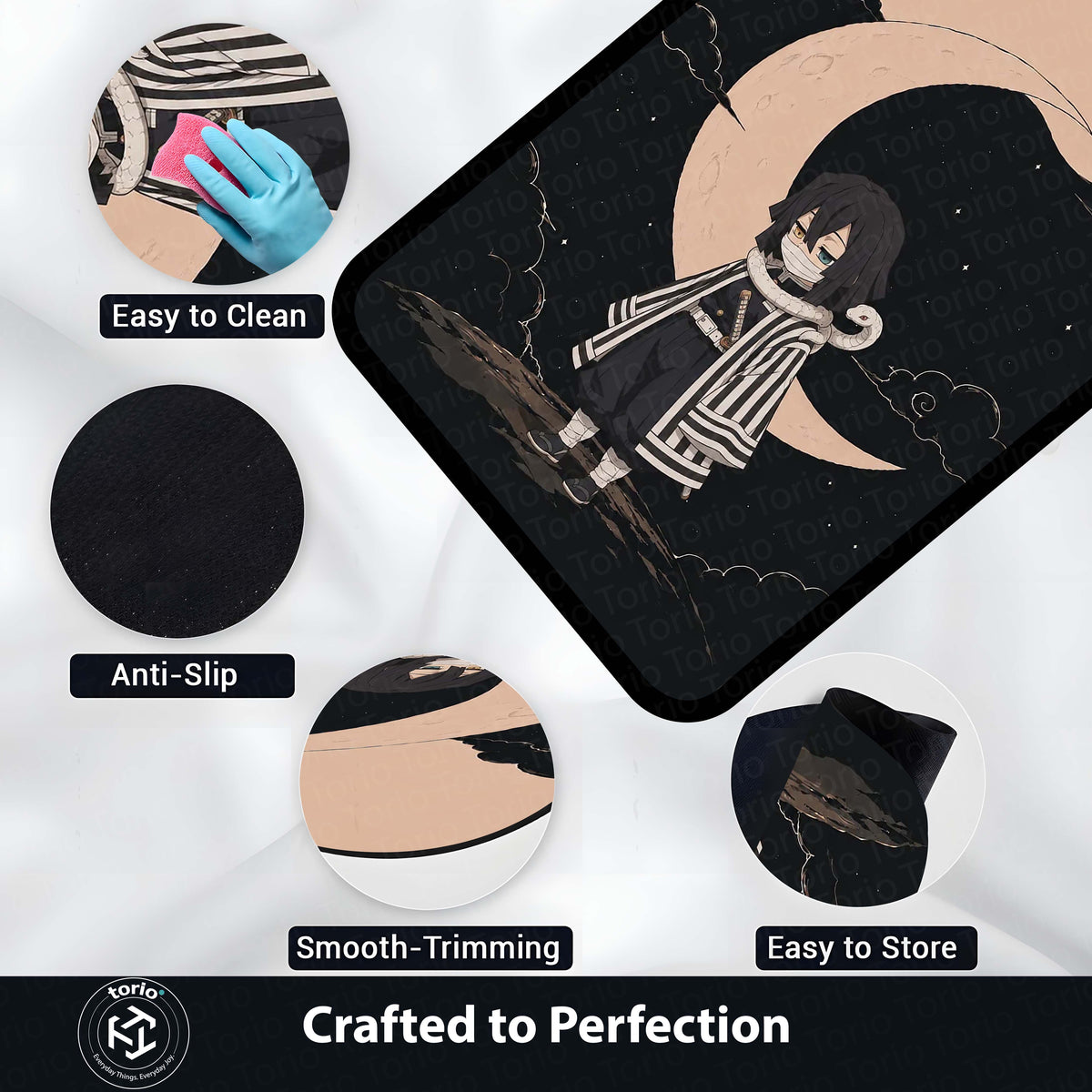 Obanai Iguro Demon Slayer Area Flat Rug | Serpent Hashira Moonlit Anime Area Flat Rug | Premium Anime Bedroom & Gaming Room Floor Decor