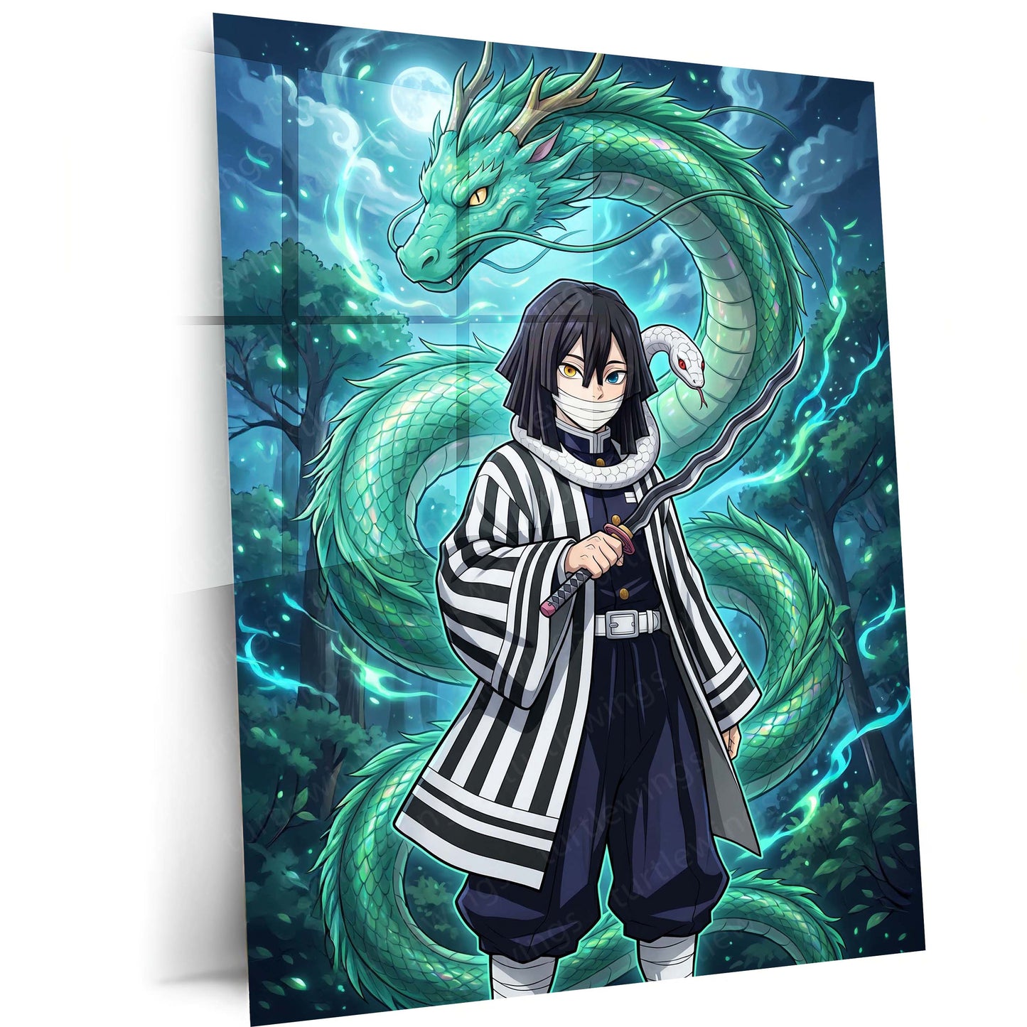 Anime Metal Poster | Obanai Iguro Serpent Breathing Metal Poster | Demon Slayer Anime Wall Art | Premium Aluminum Print