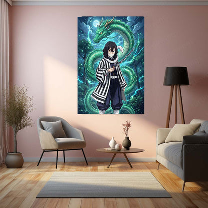 Anime Metal Poster | Obanai Iguro Serpent Breathing Metal Poster | Demon Slayer Anime Wall Art | Premium Aluminum Print