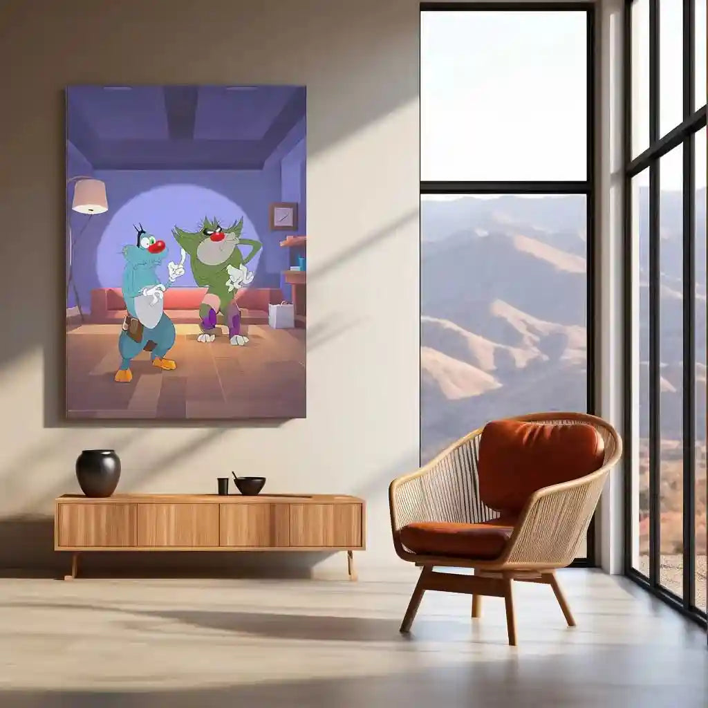 Anime Metal Poster | Oggy and the Cockroaches Metal Poster | Classic Cartoon Wall Art | Fun & Colorful Decor - TURTLEWINGS
