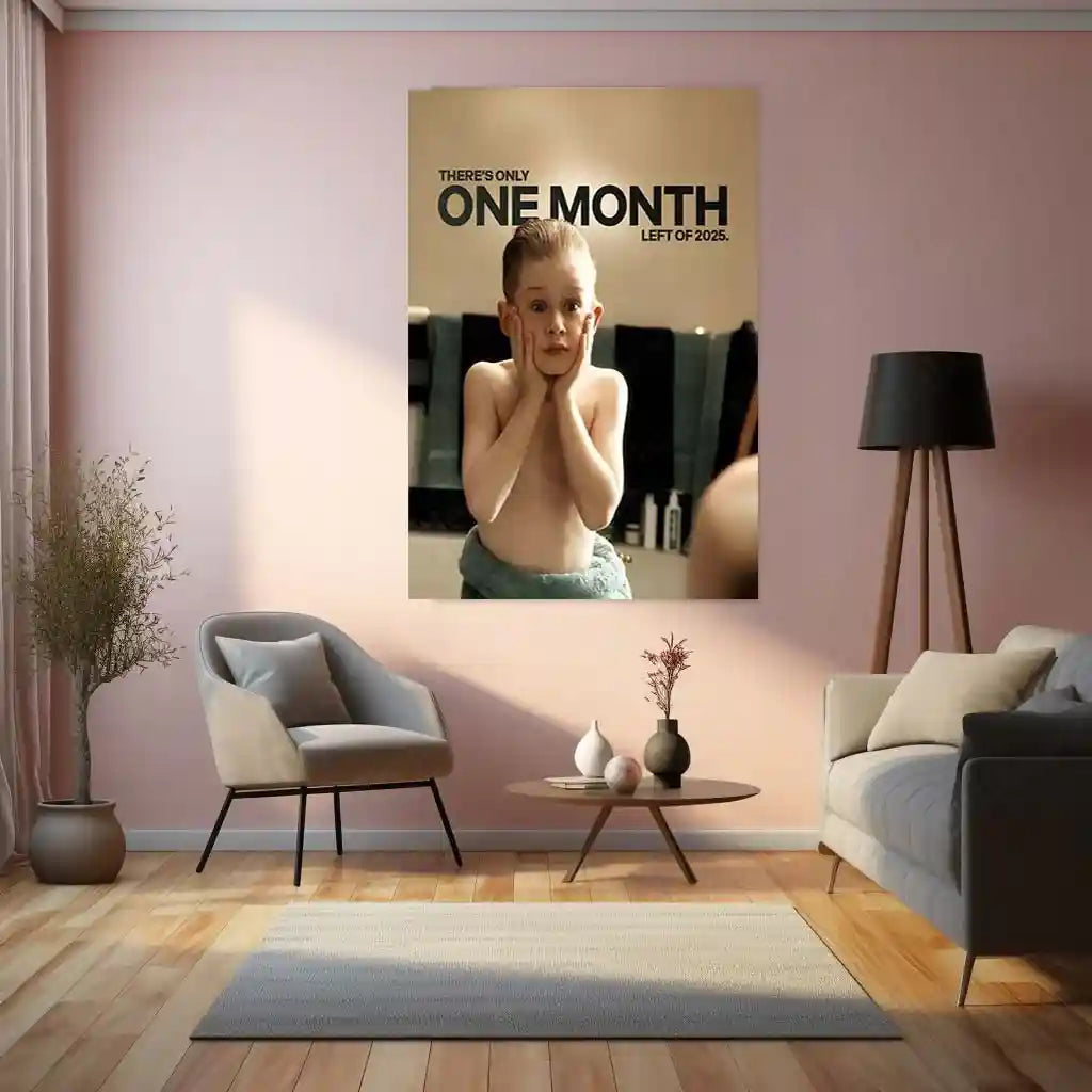 Quote Metal Poster | Macaulay Culkin – One Month Left Metal Frame Deadline Awareness & Time-Pressure Reality Quote Wall Art | End-of-Year Wake-Up Call Metal Poster - TURTLEWINGS