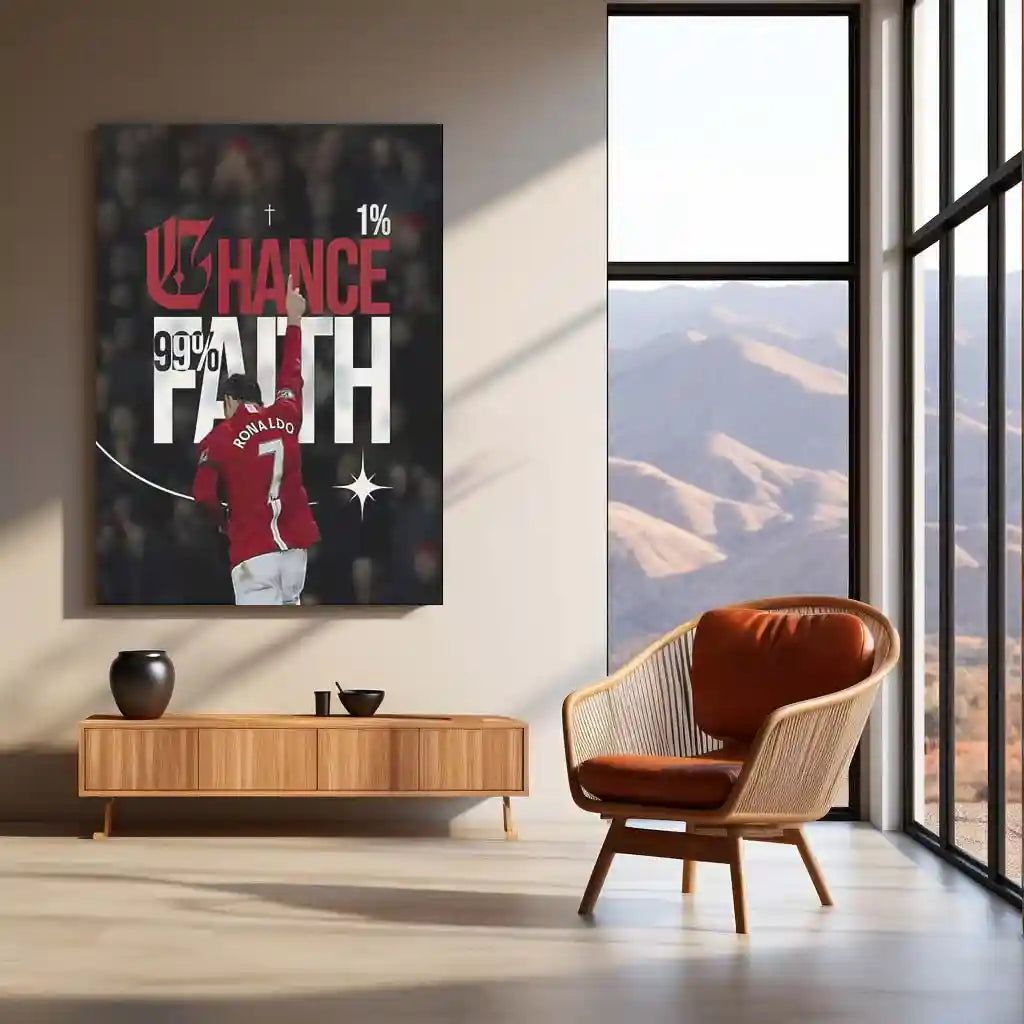 Quote Metal Poster | Cristiano Ronaldo – One Percent Chance Metal Frame | Faith Over Odds Wall Art | Football Motivation Quote Metal Poster - TURTLEWINGS