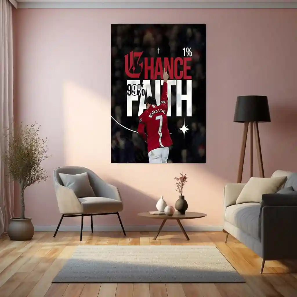 Quote Metal Poster | Cristiano Ronaldo – One Percent Chance Metal Frame | Faith Over Odds Wall Art | Football Motivation Quote Metal Poster - TURTLEWINGS