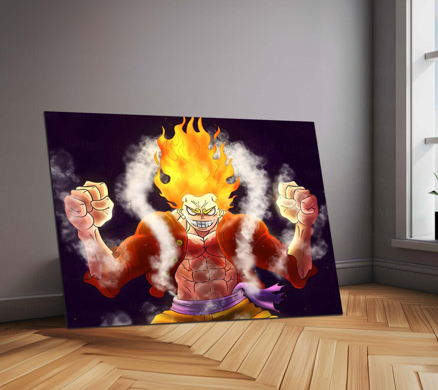 Anime Metal Poster | One Piece Luffy Fire Form Metal Poster | Anime Wall Art | Metal Poster