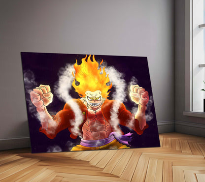 Anime Metal Poster | One Piece Luffy Fire Form Metal Poster | Anime Wall Art | Metal Poster