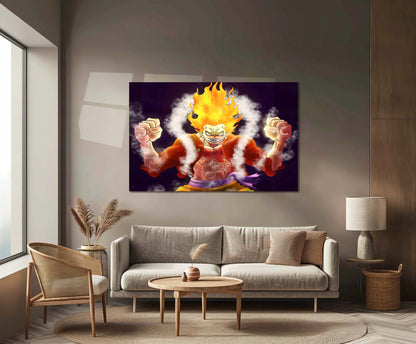 Anime Metal Poster | One Piece Luffy Fire Form Metal Poster | Anime Wall Art | Metal Poster
