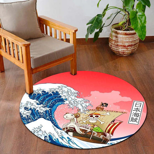 One Piece Thousand Sunny Round Flat Rug | Anime Pirate Floor Mat | Anti-Slip 3 mm Absorbent Circle Flat Rug for Bedroom, Gaming Room & Anime Fans