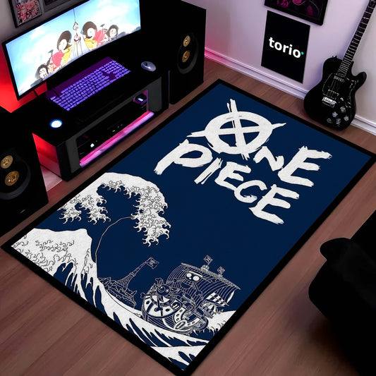 One Piece Anime Area Flat Rug | Pirate Ship Wave Floor Mat | Luffy Anime Flat Rug | Otaku Room Decor Carpet for Bedroom, Gaming Setup & Living Room