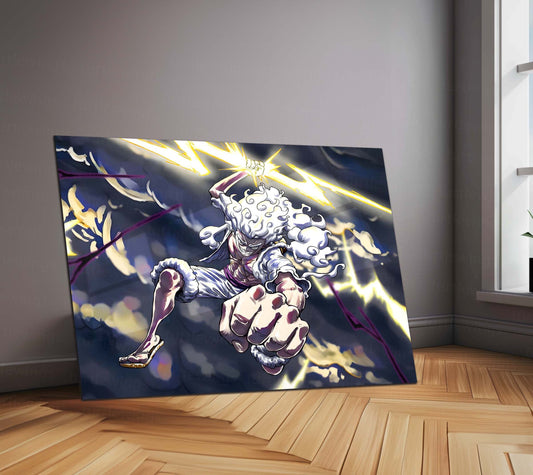 Anime Metal Poster | One Piece Luffy Gear 5 Lightning Form Metal Poster | Japanese Anime Wall Art | Metal Poster