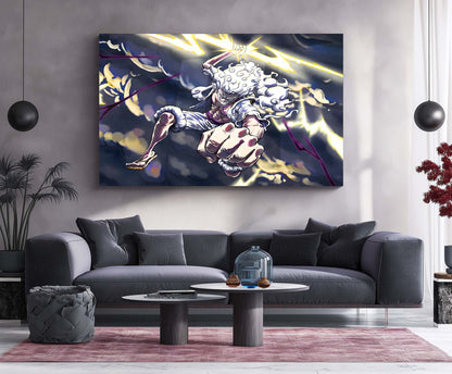 Anime Metal Poster | One Piece Luffy Gear 5 Lightning Form Metal Poster | Japanese Anime Wall Art | Metal Poster