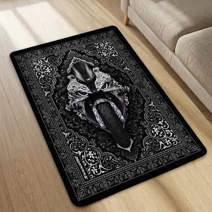 BMW S1000RR Ornate Area Flat Rug | Luxury Superbike Persian Style Flat Rug for Living Room, Gaming Room & Motorcycle Decor