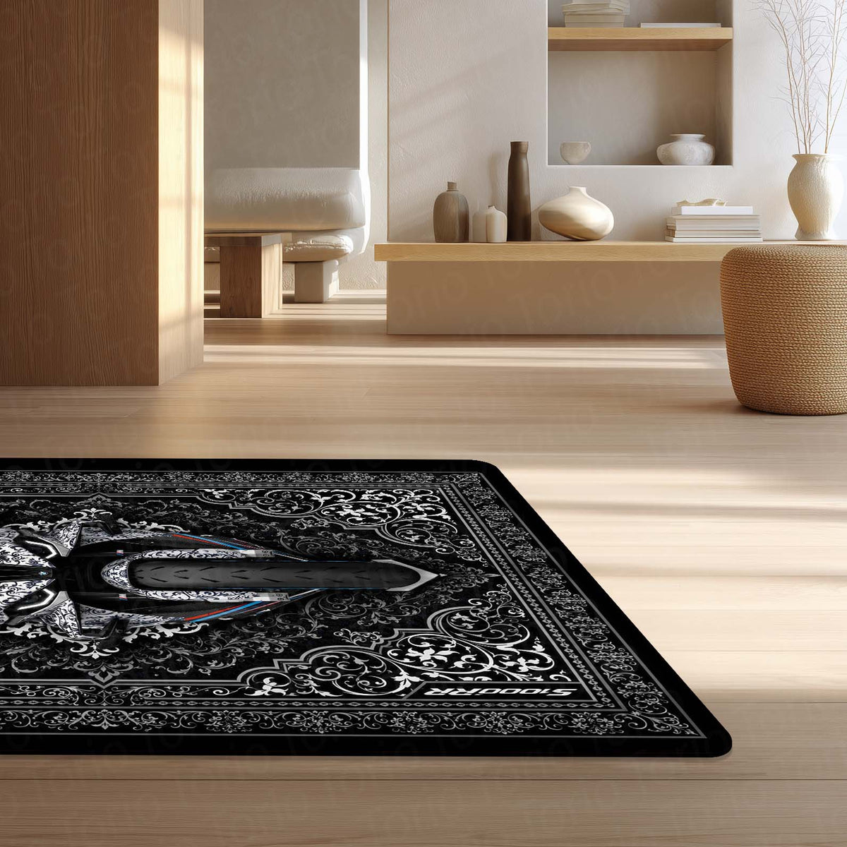BMW S1000RR Ornate Area Flat Rug | Luxury Superbike Persian Style Flat Rug for Living Room, Gaming Room & Motorcycle Decor