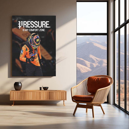 Quote Metal Poster | Oscar Piastri “Pressure Is My Comfort Zone” Metal Print | McLaren Formula Racing Wall Art | Motivational Motorsport Poster