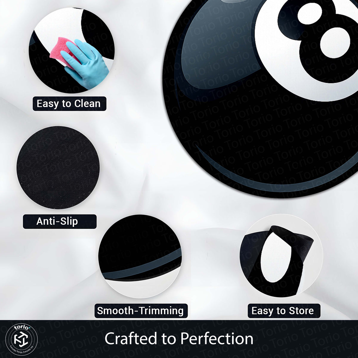 8 Ball Rounded Flat Rug | Billiards Ball Printed Rounded Flat Rug | Premium Game Room & Gaming Room Floor Decor