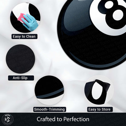 8 Ball Rounded Flat Rug | Billiards Ball Printed Rounded Flat Rug | Premium Game Room & Gaming Room Floor Decor