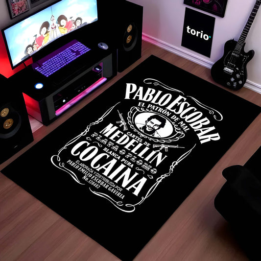 "El Patrón" Narcos-Inspired Area Flat Rug | Vintage Pablo Escobar Portrait Floor Mat | Bold Anti-Hero Decor for Man Cave, Gaming Room & Urban Streetwear Enthusiasts