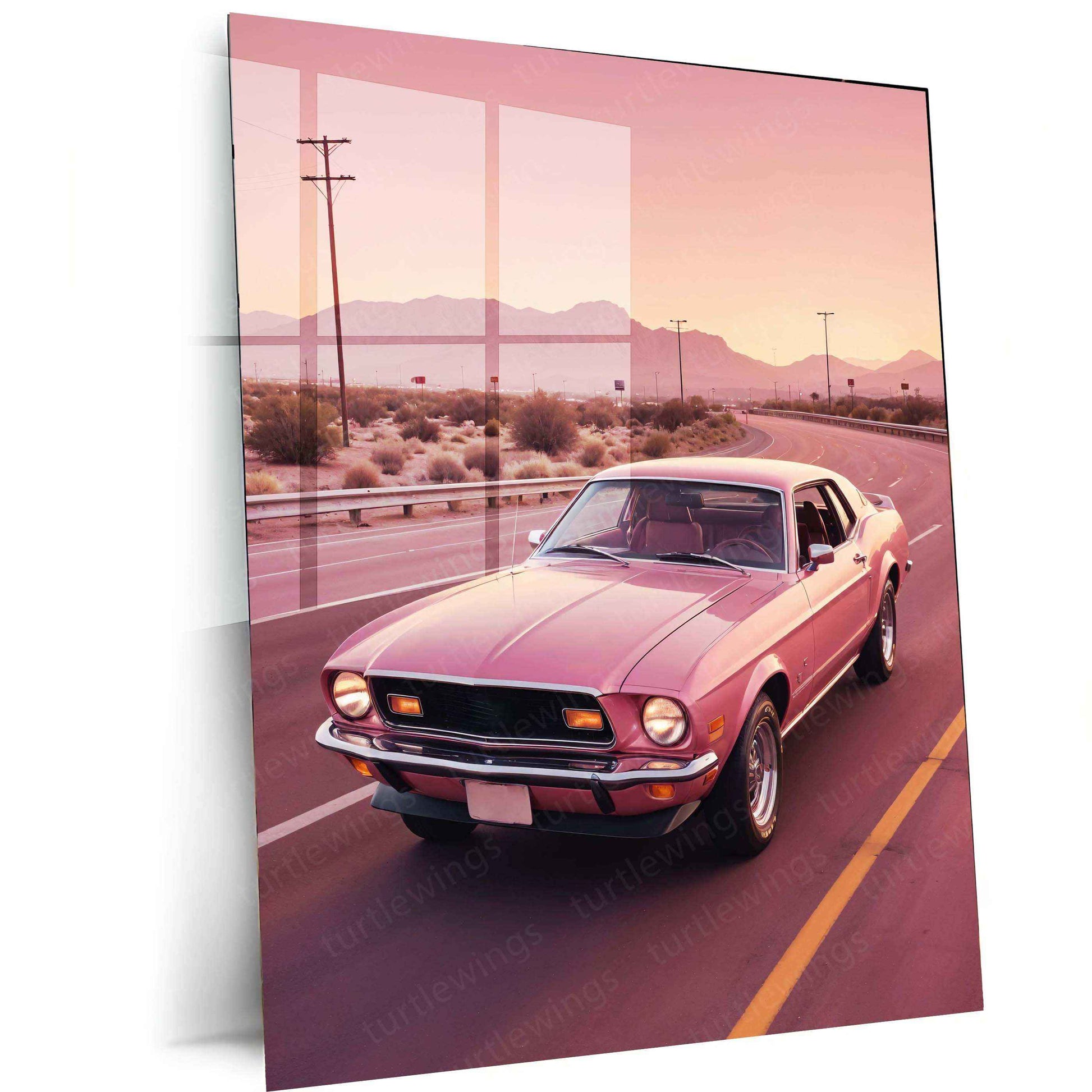 Pink Mustang Metal Poster – Bold, Sleek & Aesthetic Muscle Car Art - TURTLEWINGS