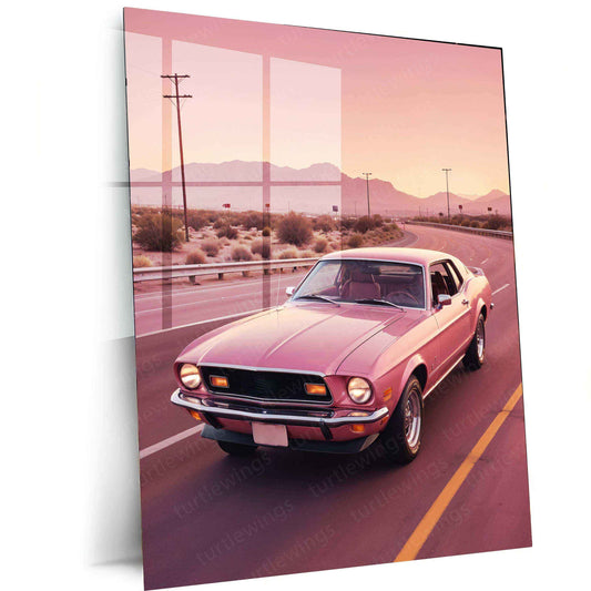 Pink Mustang Metal Poster – Bold, Sleek & Aesthetic Muscle Car Art - TURTLEWINGS