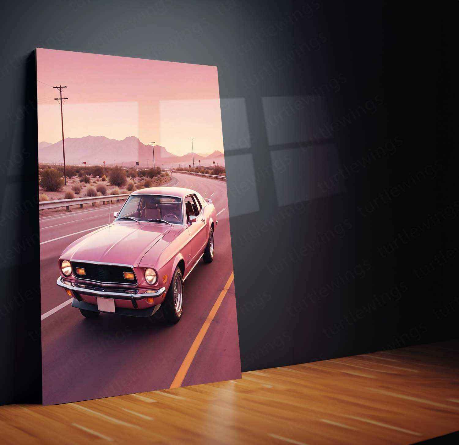 Pink Mustang Metal Poster – Bold, Sleek & Aesthetic Muscle Car Art - TURTLEWINGS