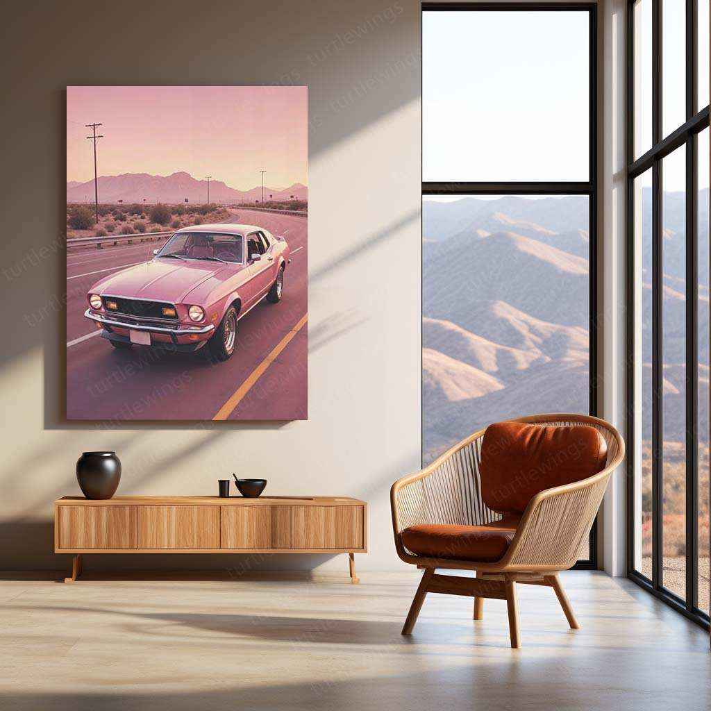 Pink Mustang Metal Poster – Bold, Sleek & Aesthetic Muscle Car Art - TURTLEWINGS