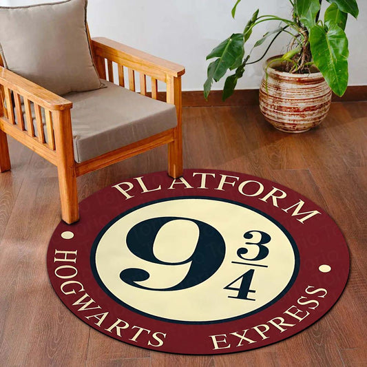 Platform 9¾ Round Flat Rug | Hogwarts Express Harry Potter Inspired Floor Mat | Wizard Theme Anti-Slip 3 mm Absorbent Circle Flat Rug for Bedroom & Gaming Room