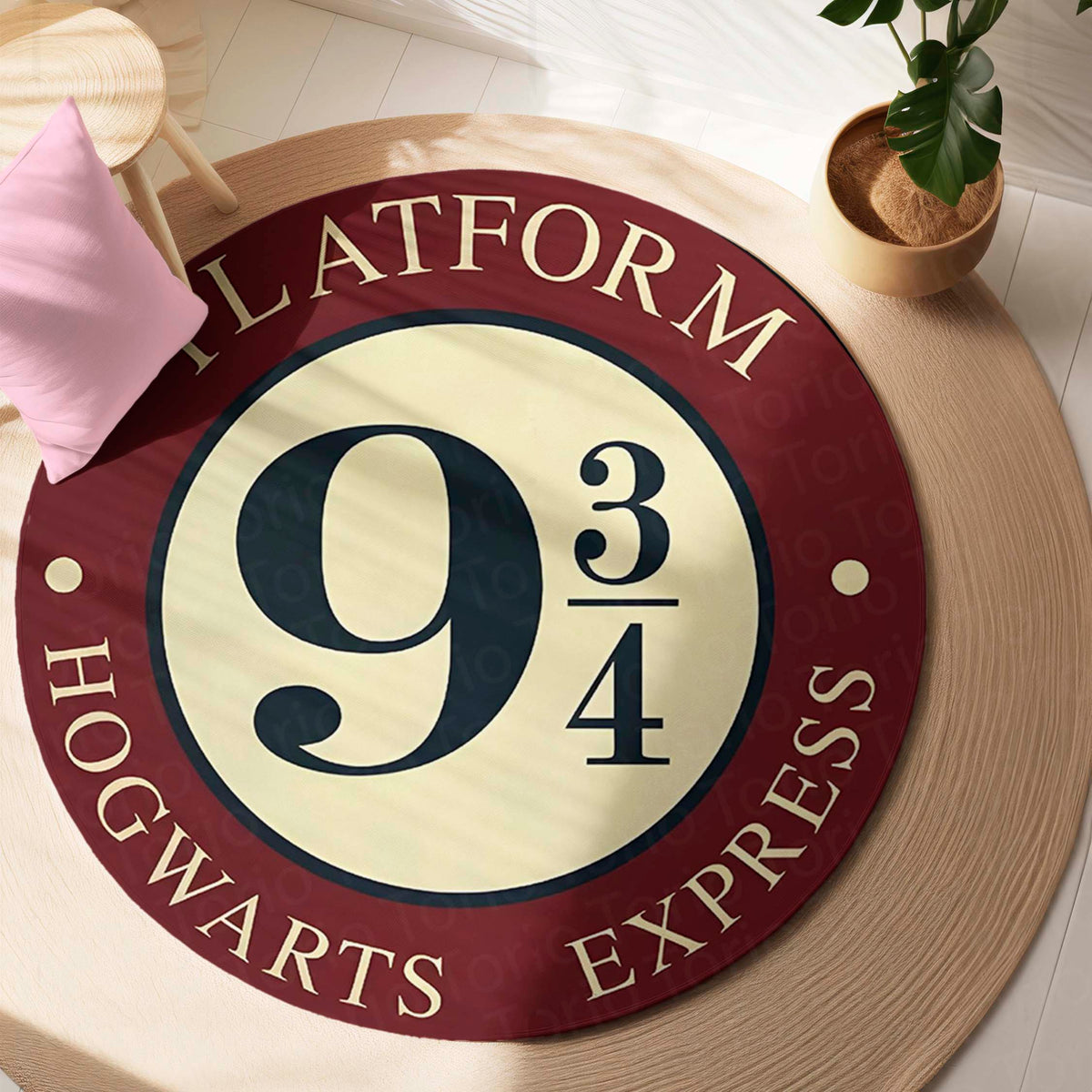 Platform 9¾ Round Flat Rug | Hogwarts Express Harry Potter Inspired Floor Mat | Wizard Theme Anti-Slip 3 mm Absorbent Circle Flat Rug for Bedroom & Gaming Room