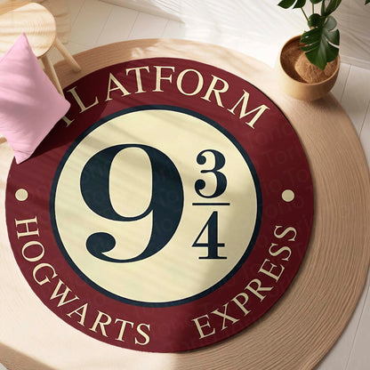Platform 9¾ Round Flat Rug | Hogwarts Express Harry Potter Inspired Floor Mat | Wizard Theme Anti-Slip 3 mm Absorbent Circle Flat Rug for Bedroom & Gaming Room