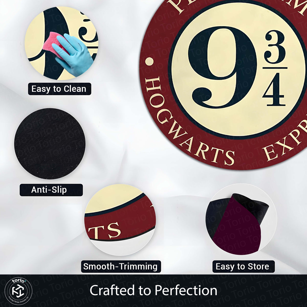 Platform 9¾ Round Flat Rug | Hogwarts Express Harry Potter Inspired Floor Mat | Wizard Theme Anti-Slip 3 mm Absorbent Circle Flat Rug for Bedroom & Gaming Room