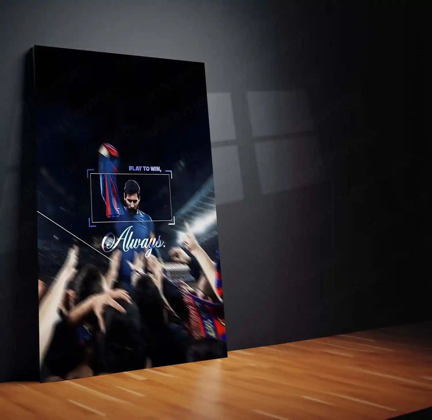 Quote Metal Poster | Lionel Messi – Play to Win, Always Metal Frame | Champion Mentality Football Wall Art | Elite Performance Quote Metal Poster - TURTLEWINGS 