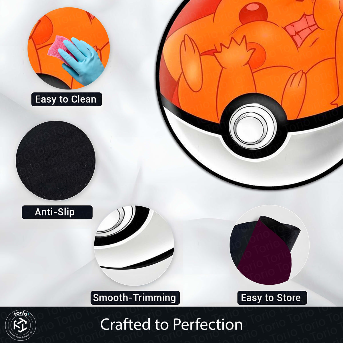 Sleeping Charmander Poké Ball Round Flat Rug | Cute Pokémon Inspired Floor Mat | Anime Anti-Slip 3 mm Absorbent Circle Flat Rug for Bedroom, Gaming Room & Kids Room