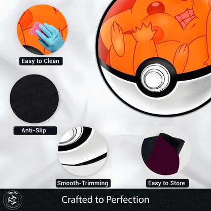 Sleeping Charmander Poké Ball Round Flat Rug | Cute Pokémon Inspired Floor Mat | Anime Anti-Slip 3 mm Absorbent Circle Flat Rug for Bedroom, Gaming Room & Kids Room