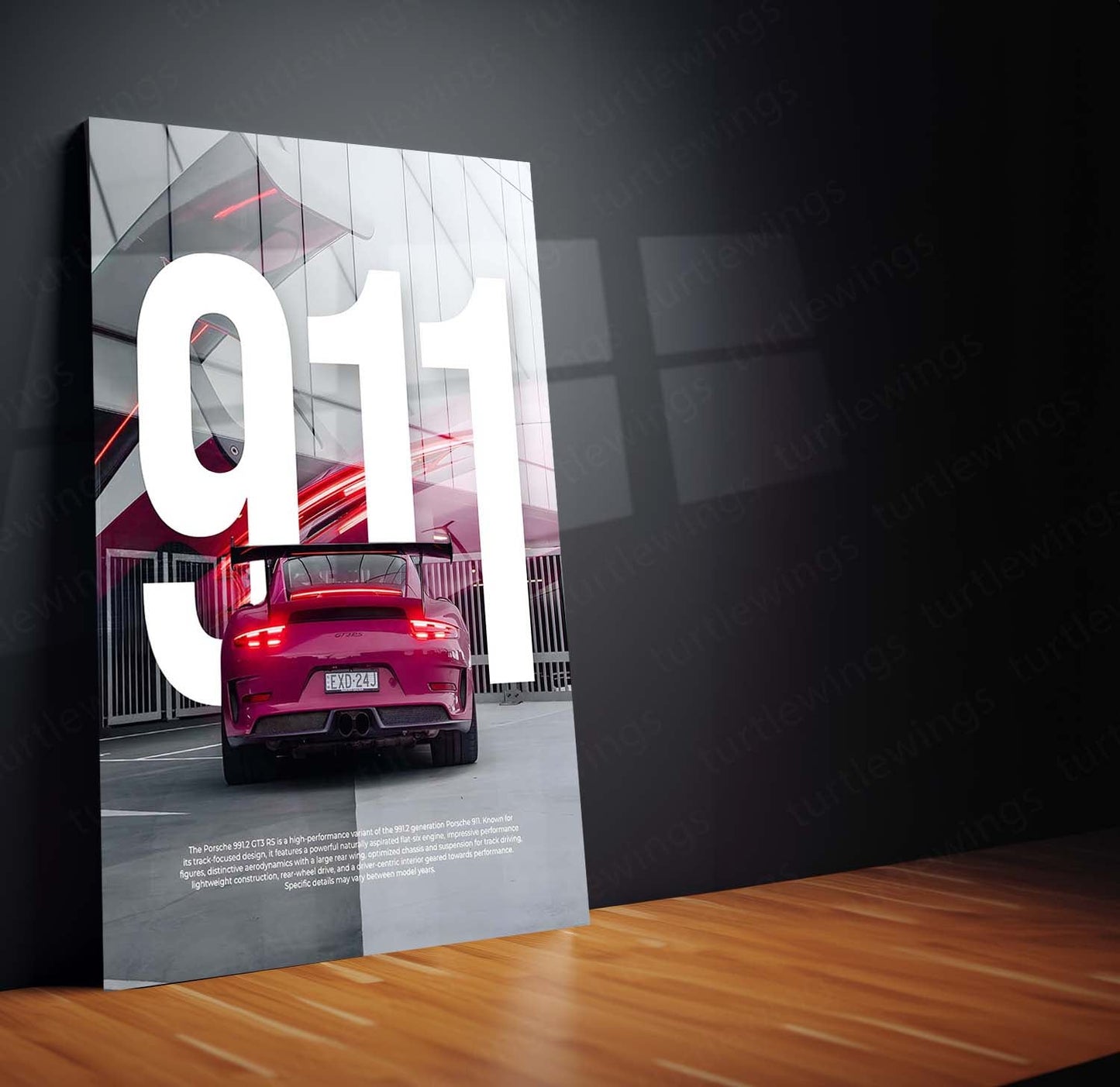 Car Metal Poster | Porsche 911 GT3 RS – Track Edition | Supercar Metal Frame | Minimal Motorsport Wall Art