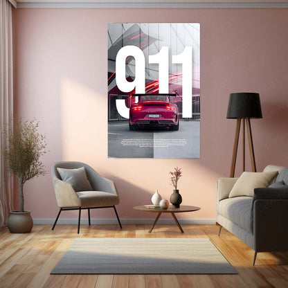 Car Metal Poster | Porsche 911 GT3 RS – Track Edition | Supercar Metal Frame | Minimal Motorsport Wall Art