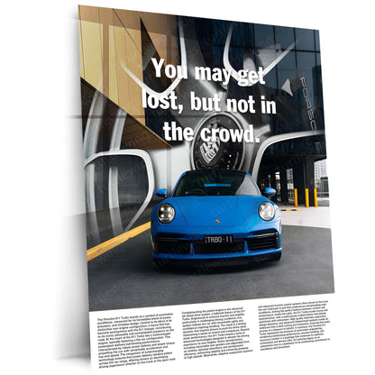 Car Metal Poster | Porsche 911 Turbo – Blue Edition | Luxury Supercar Metal Frame | Modern Automotive Wall Art